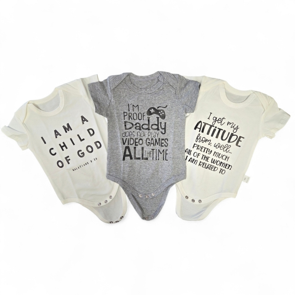 Gray and White Kids Onsie 3 Pieces Set, Size 6 Months